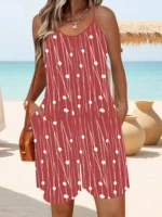 Summer Women's Jumpsuit Striped Print Elegant Sleeveless Shorts Plus Size Romper Casual Fashion - Image 5