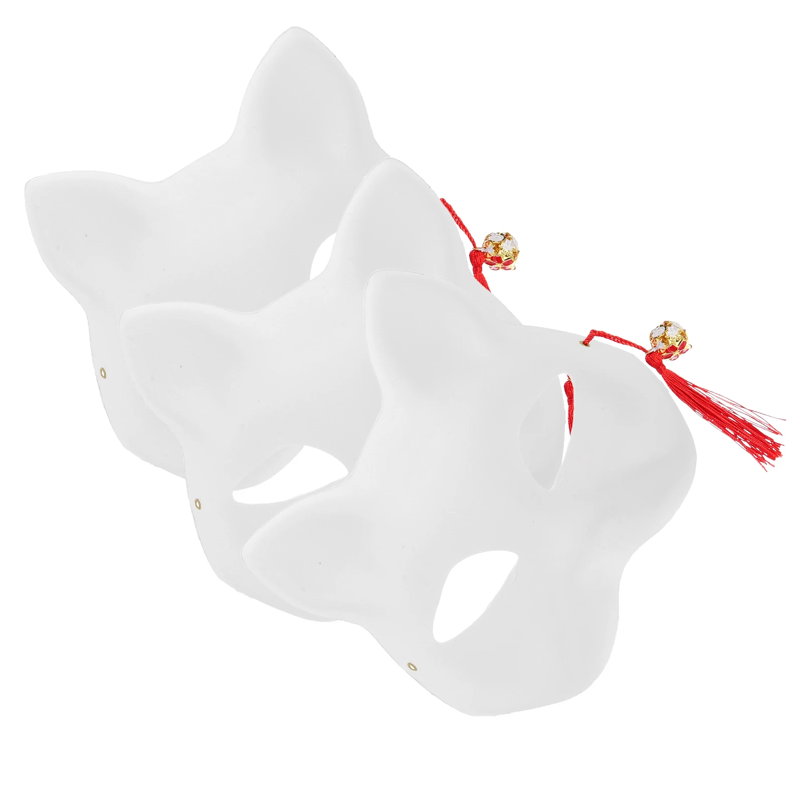 

3 set Handpainted Animal Masks Set Fox Cat Face Masquerade Party Reusable Paper Craft Mask with Tassels Beads Cosplay Halloween