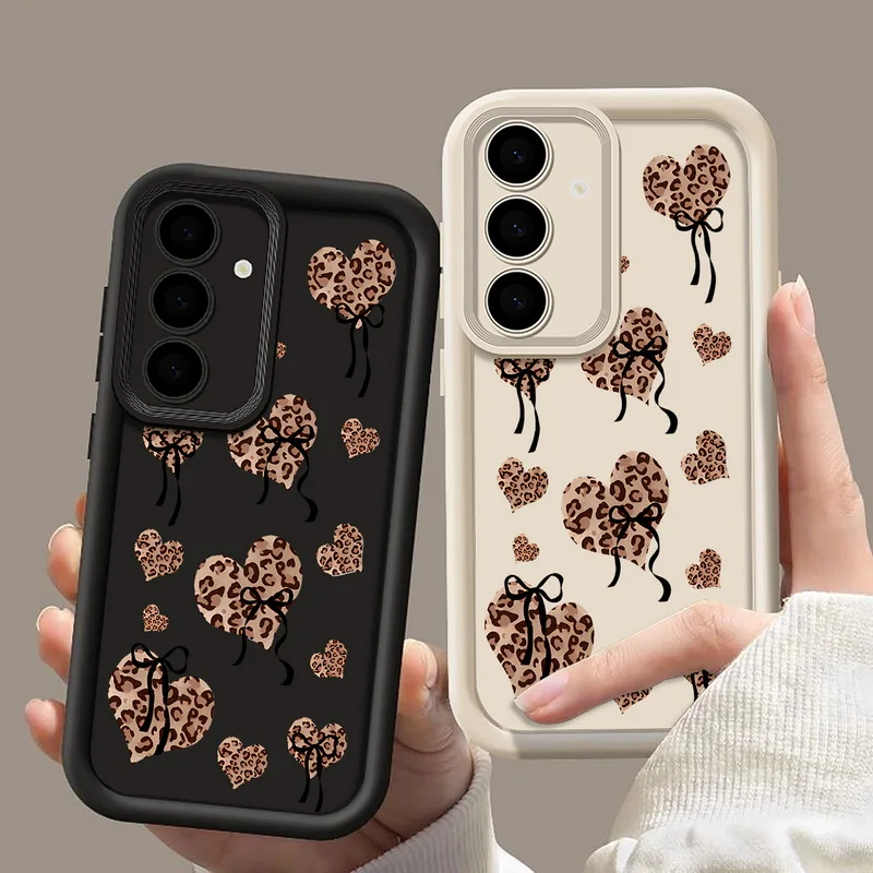 Leopardenmuster Herzen Bogen Handyhülle für Samsung Galaxy A56 A16 A17 A36 A26 A55 A54 A15 5G S24 S25 FE S23 S22 Ultra S25Edge Cover