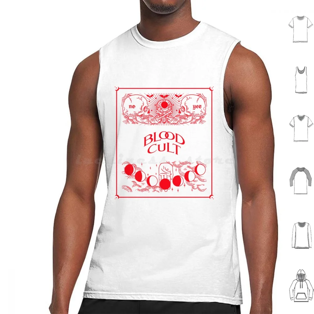 Blood Cult-Con cráneos, murciélagos y béisbol Blood Moon? Camisetas sin mangas con estampado de algodón satánico Satán Baphomet satánico