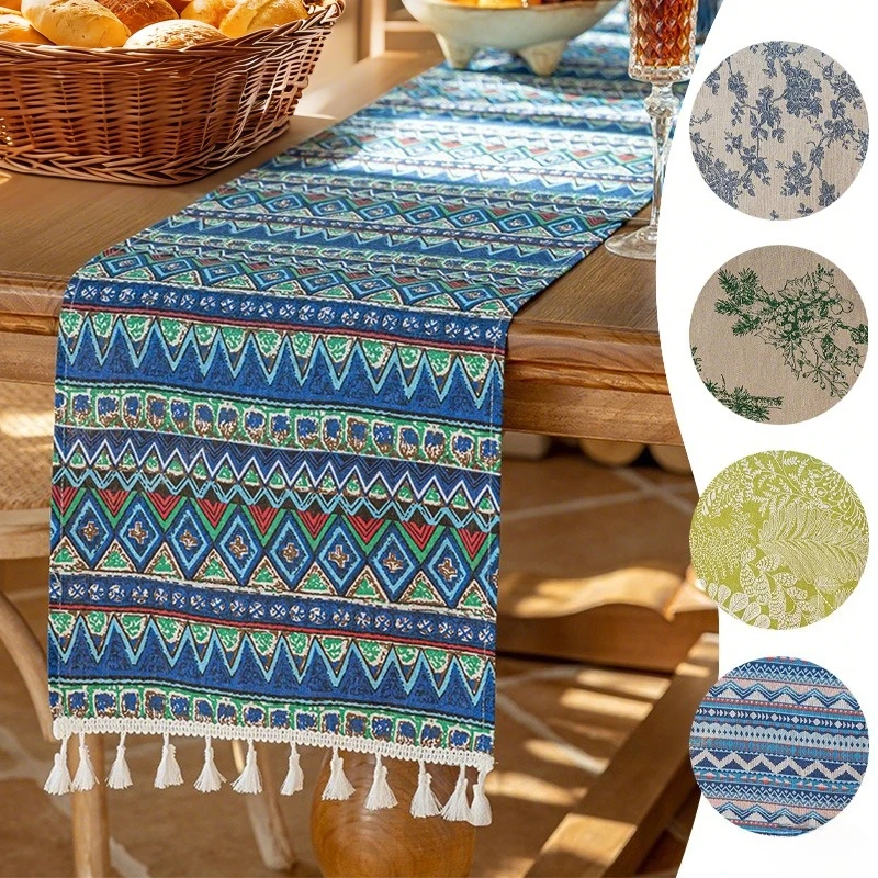 

Modern Botanical Table Runner Waterproof Dining Table Cover For Restaurant Party Decoration Natural Style Coffee Table Mat