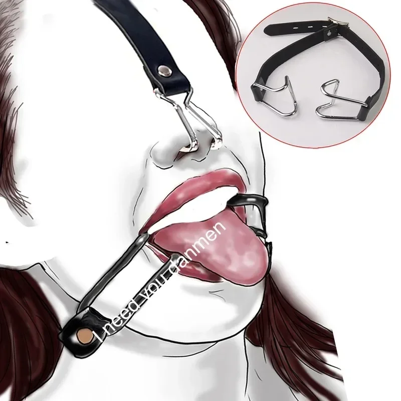 

Stainless Steel Spider Ring Gag BDSM Bondage,Nose & Mouth Hook Spreader Leather Head Harness ,Sex Toys For Couples Restraints