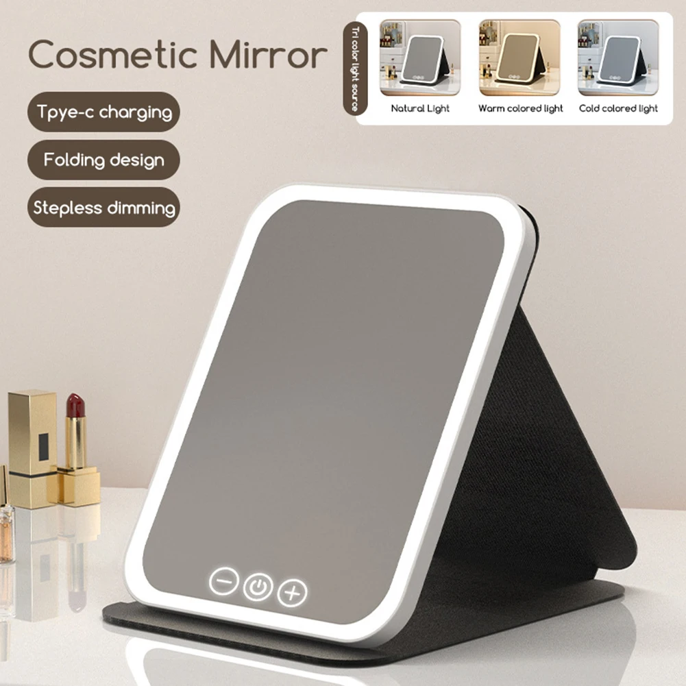 3-kleuren dimbare LED-make-upspiegel met touchscreen Opvouwbare cosmetische make-upspiegel Oplaadbaar tafelblad voor reizen en thuisgebruik