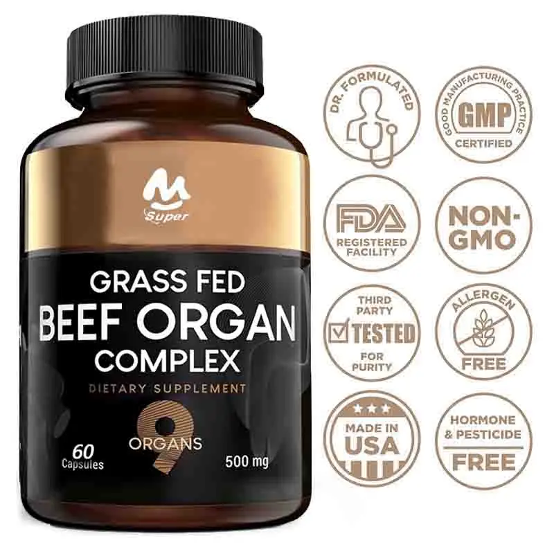 Grass Fed Beef Organs Capsules,  Organ Meat Capsules, Grass Fed Organ Complex