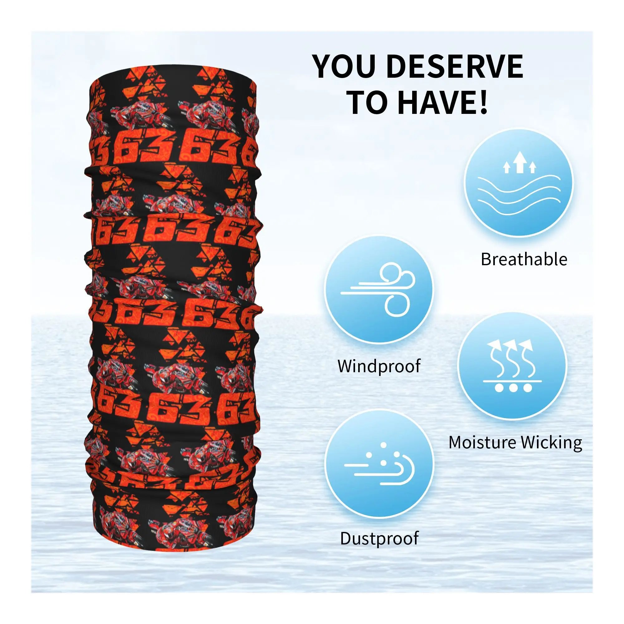 Francesco Bagnaia رقم 63 Moto GP رمي بطانية 01 باندانا الرقبة الجراب وشاح سحري بالاكلافا الجري للجنسين الكبار كل موسم