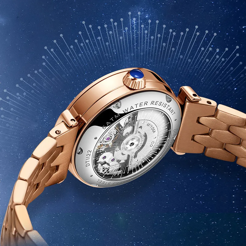 DITALING Orologio automatico da donna 28MM Orologi da donna di lusso Abito da polso meccanico Impermeabile Cristallo austriaco Semplice