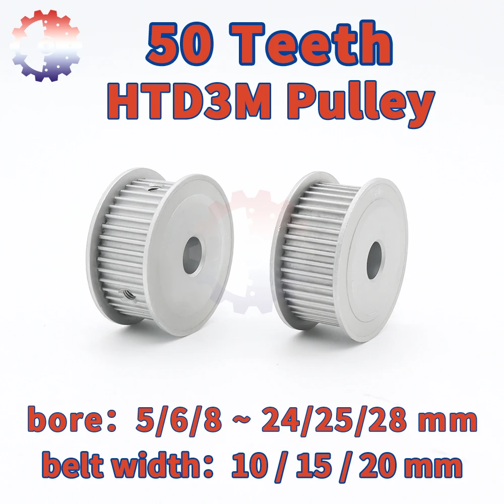 50Teeth HTD3M Pulley 3M Timing Pulley 50 Teeth Bore 5/6/8~28mm Belt Width 6/10/15/20mm 50T Belt Pulley HTD3M Synchronous Wheel