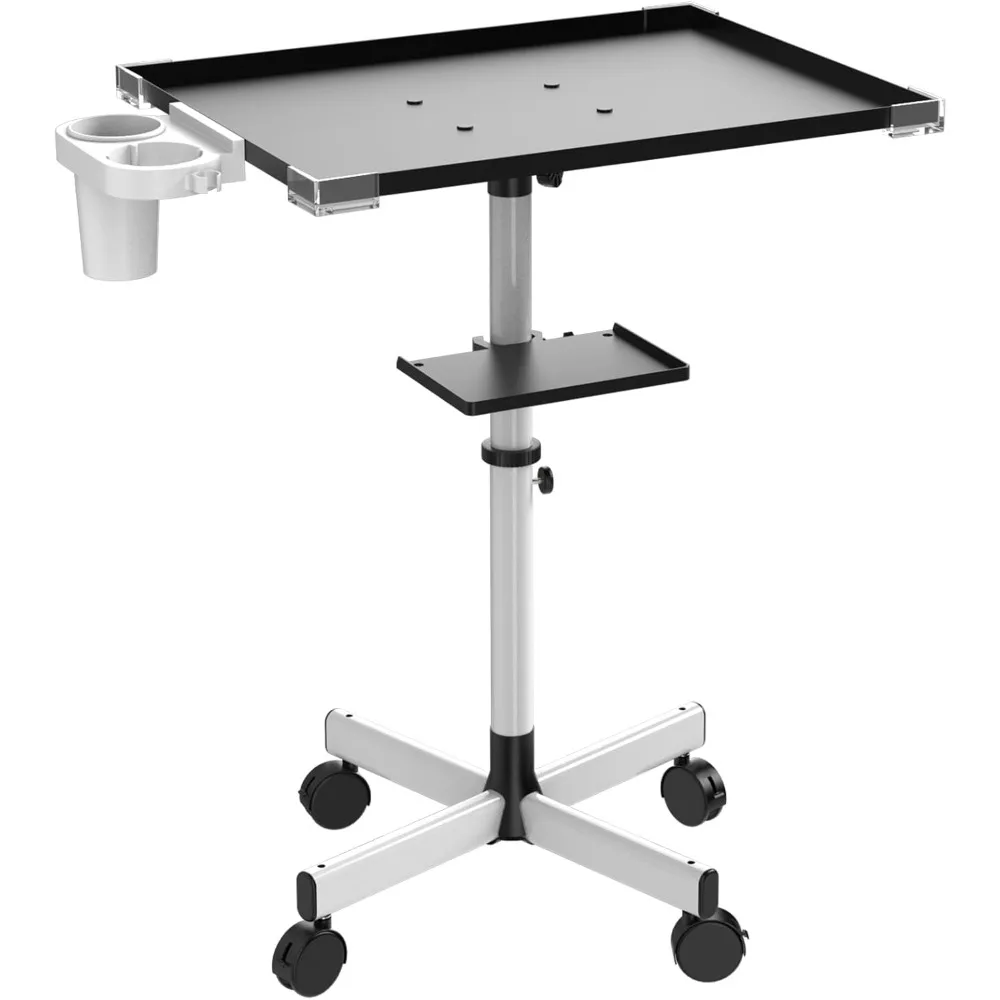 Salon Tray on Wheels with Storage Platform, Salon Tray Cart with Adjustable Height, Hair Stylist Tray for Spa, Salon