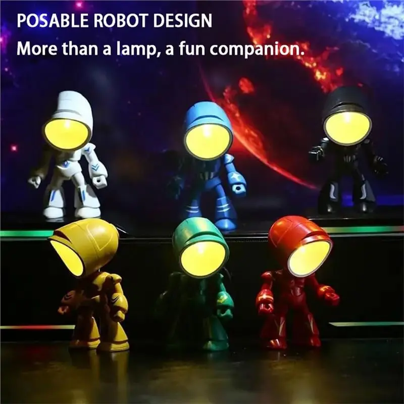 Mini Robots LED Night Lamp Cute Cartoon Robot Light For Boy Girls Bedroom Home Decorations Lonely Robot B-B51B