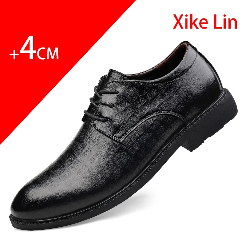 Heel enhancer shoes New style Low heel Leather surface waterproof Comfortable For business casual wear Increase by 4 centimeters