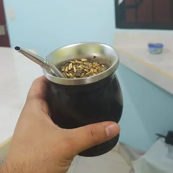 8oz Yerba Mate Cup 304 Aço Inoxidável Parede Dupla Kemorii Argentina Yerba Mate Cabaça Com Bombillas e Escova de Limpeza