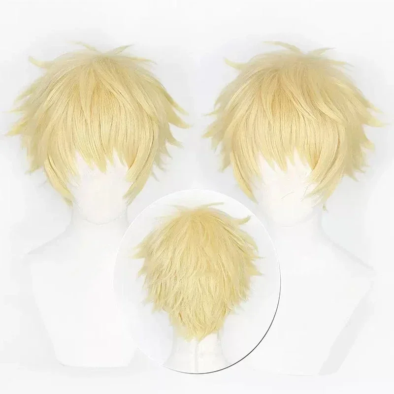 Anime Shima Sousuke Cosplay Wig Skip and Loafer Unisex Short Curly Golden Heat Resistant Synthetic Hair Wigs Halloween Props
