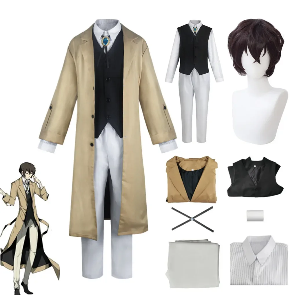 

Anime Bungo Stray Dogs Dazai Osamu Cosplay Costume Long Jacket Coat Suit Adult Men Windbreaker Halloween Christmas Clothing