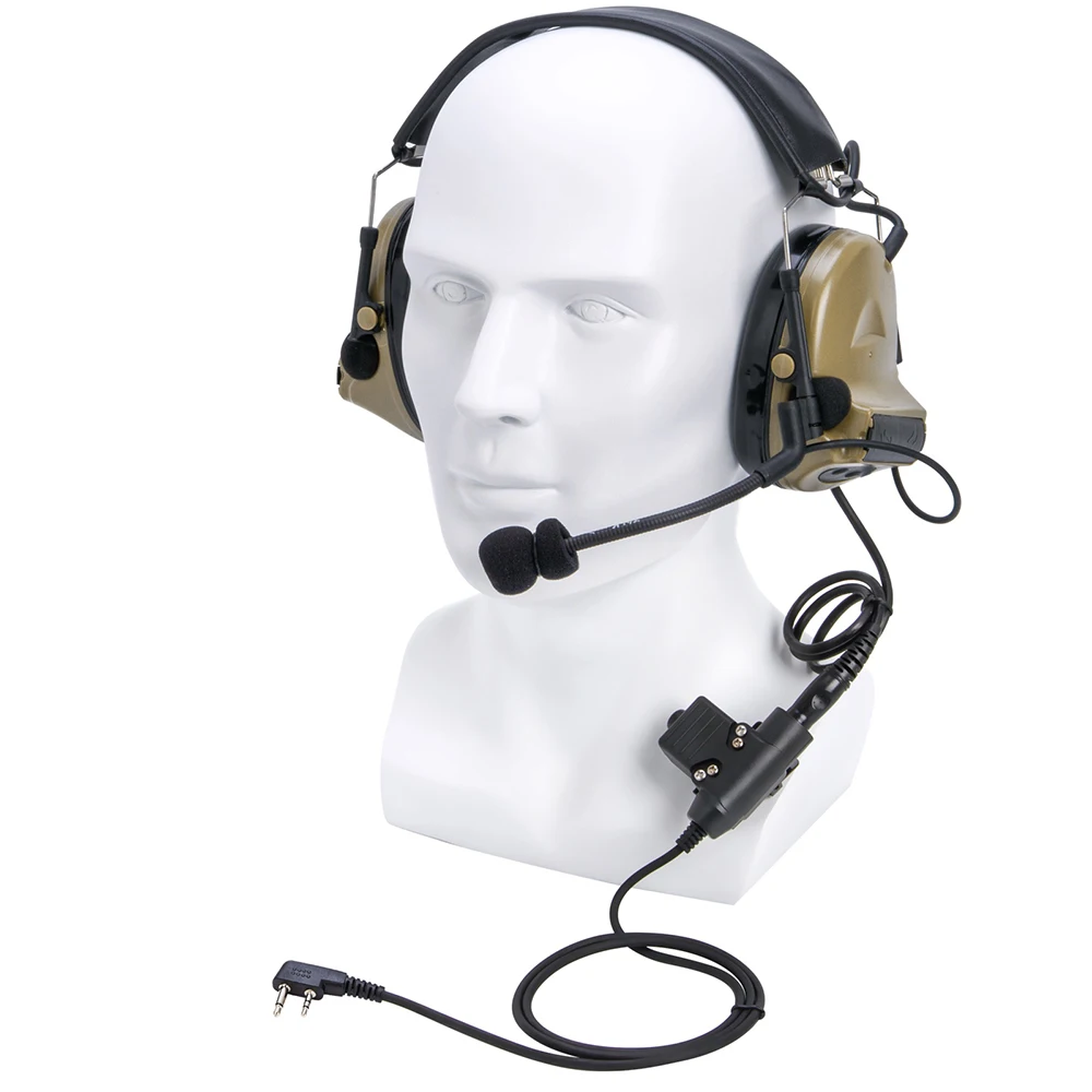 

U94 PTT+brown Tactical Headset and Noise Reduction Hearing Protection Shooting Headphone for Walkie Talkie Icom V8 V80 V82