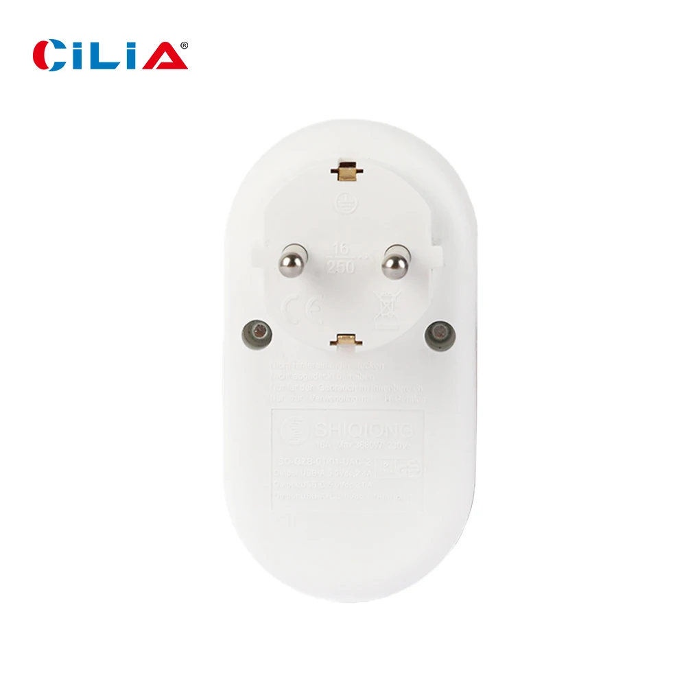 CILIA Schuko Multi Outlet Extender, Socket Adapter, Wall Plug with 1 USB and Type-C Port, 2 Hole, 1PC, 2PCs