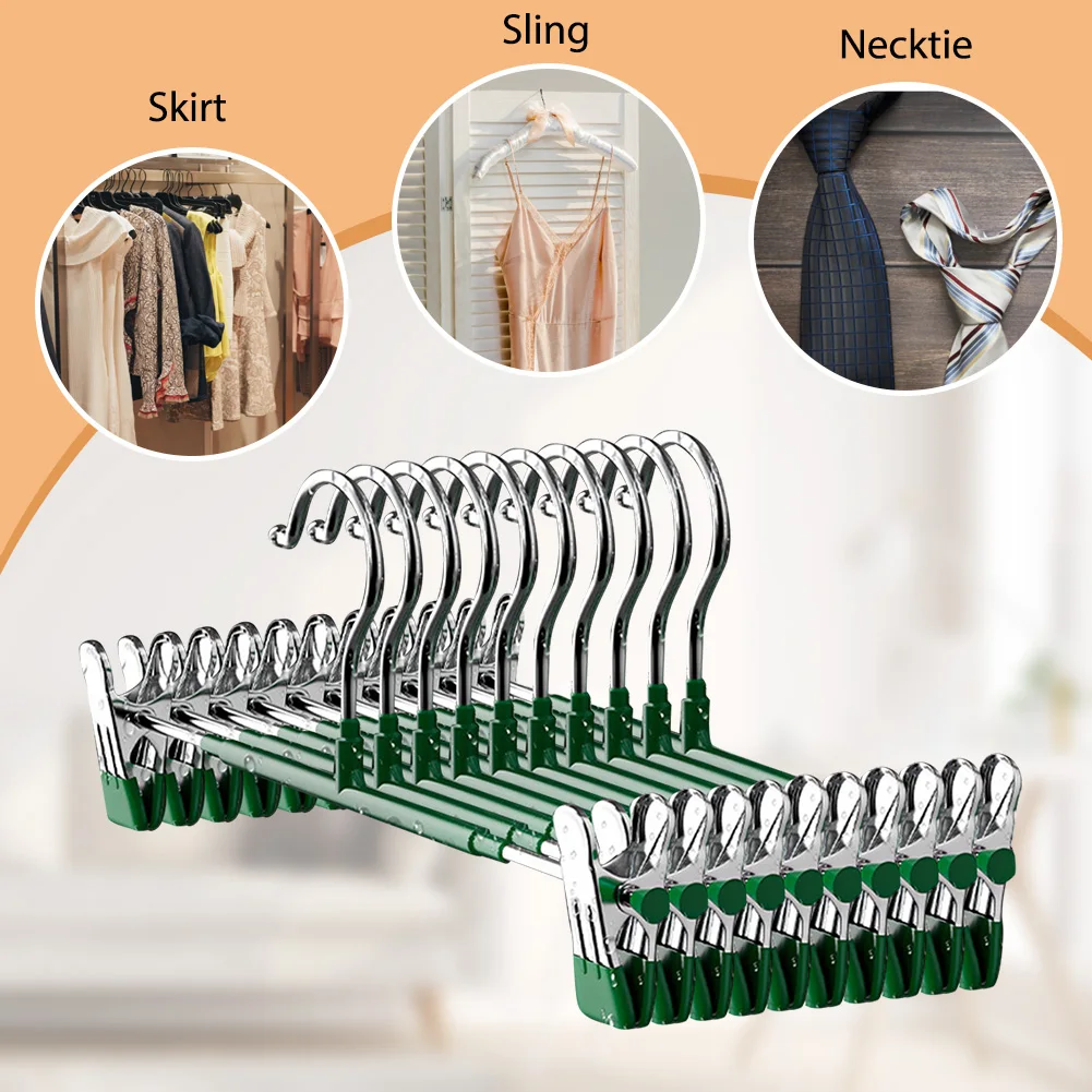 10pcs Metal Trouser Hanger Pants Rack Clip Stainless Steel Trouser Wardrobe Clip Anti-slip Hanger for Trousers/Socks/Skirts/Coat