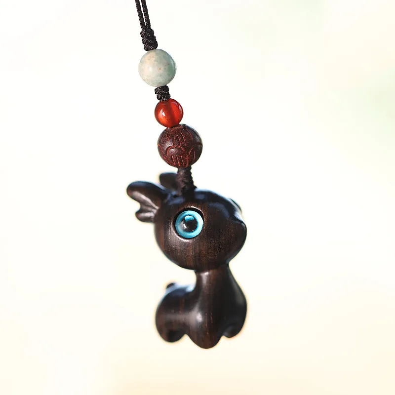 Safe Journey Cute Deer Phone Chain Lanyard stile cinese palissandro Blackwood Handbag Pendant uomini e donne creativi