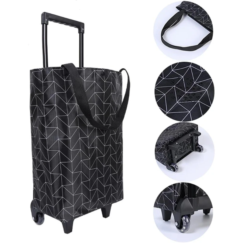 

Small Collapsible Shopping Cart,Shopping Cart with Wheels,Folding Portable Bag,Waterproof Rolling Bag,Trolley Tote Stair
