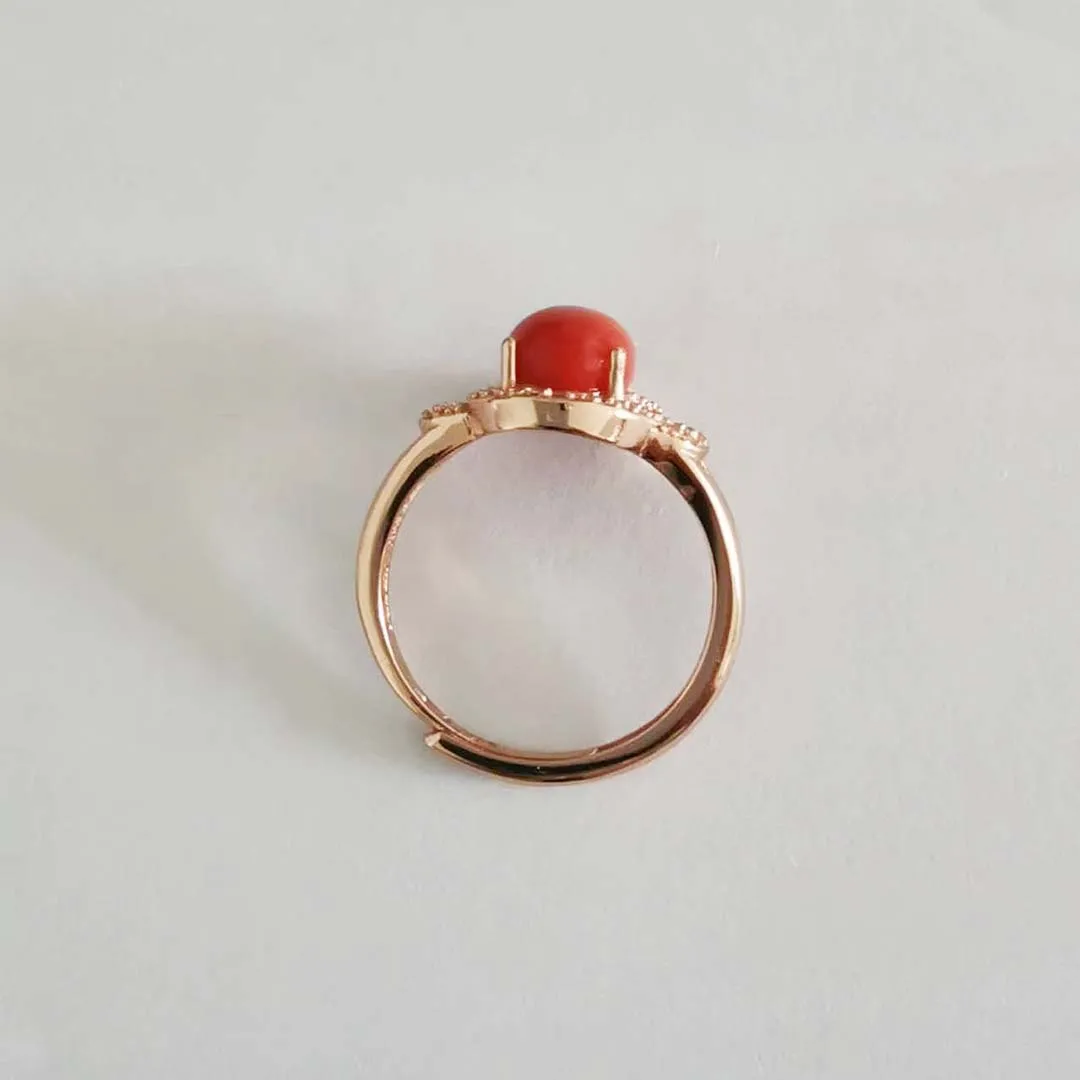 FS 7*9mm Natural Red Coral/Opal Fashion Ring for Women Real S925 Sterling Silver Fine Weddings Jewelry With Certificate MeiBaPJ