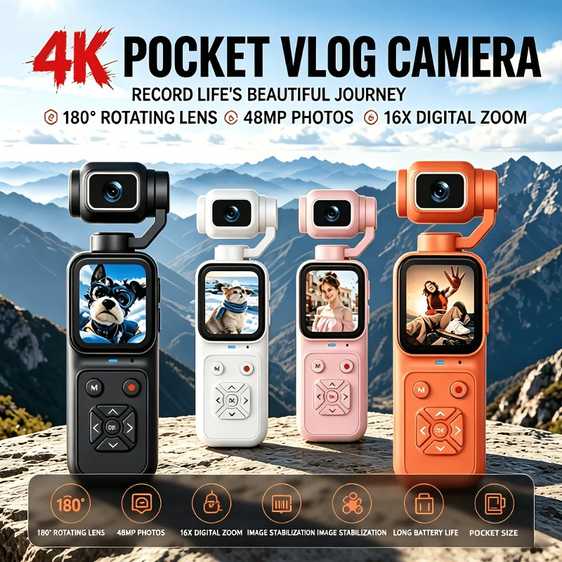 4K 4K Pocket Action Camera,Handheld Vlog Camera With 1.69-inch,16x Digital Zoom, Portable For Outdoor Travel,Short Video Recording - Aliexpress Deal