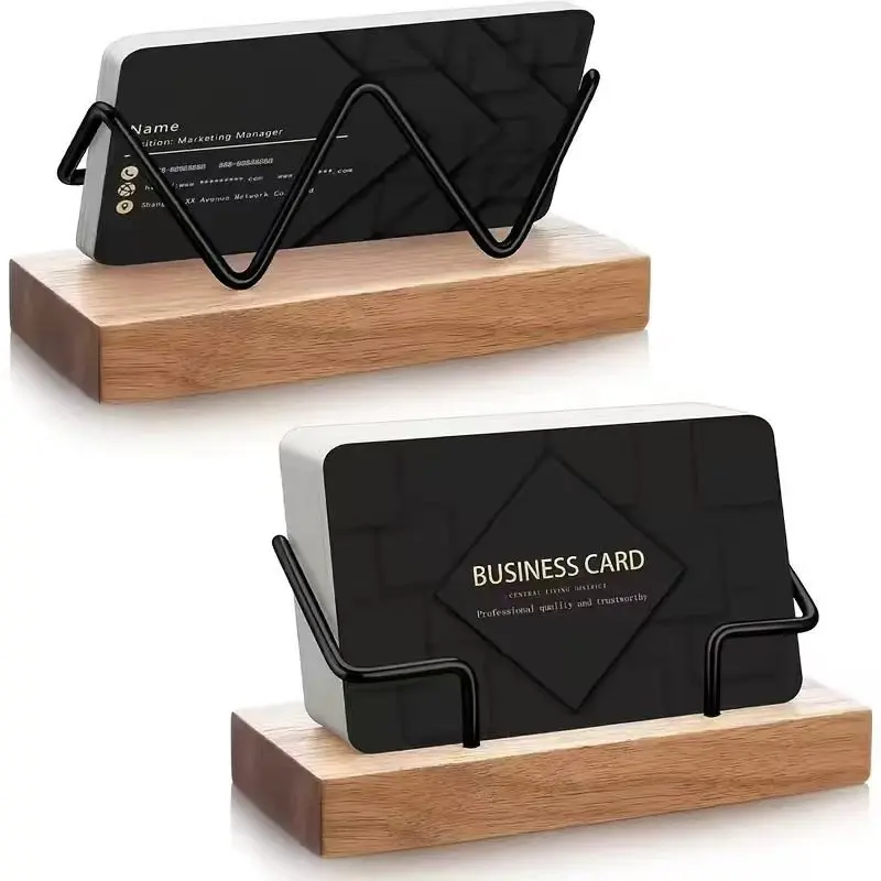 1pc Wood Business Card Holder for Desk Wooden Business Card Display Stand Postcard Holder for Office Home Desktop