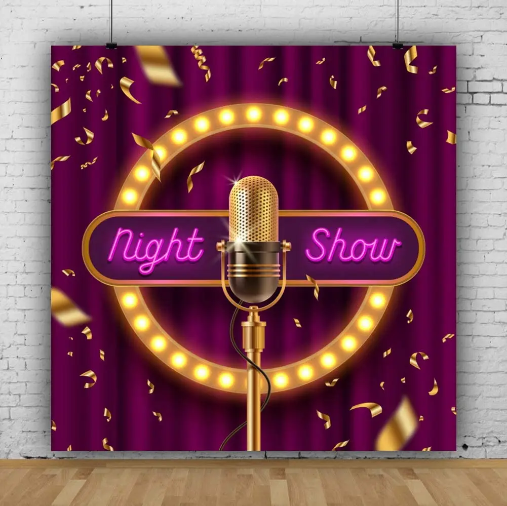 Photography Backdrop Night Show Microphone Karaoke Theme Birthday Party Background For Decorations Banner Poster