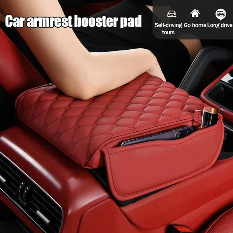 

Rhombus PU Leather Car Armrest Mat 5cm Thicken Center Console Arm Rest Protection Cushion Auto Armrests Storage Box Cover Pad