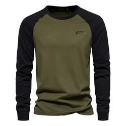 Men's T-shirts 100% polyester Long Sleeve O-neck Pactwork Casual T shirts for Men New Spring Designer Tees Men Clothing