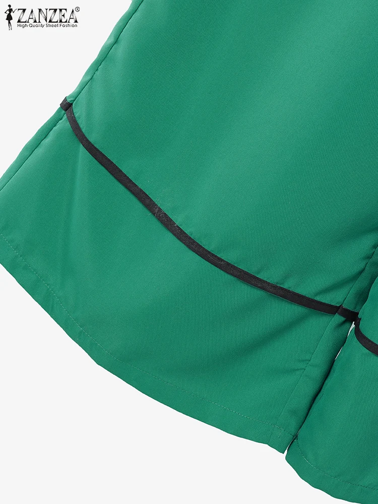 ZANZEA 복장 와이드 레그 팬츠 2pcs 정장 반팔 티셔츠 여성 우아한 캐주얼 바지 세트 Contrast-Piping 2 Piece Sets