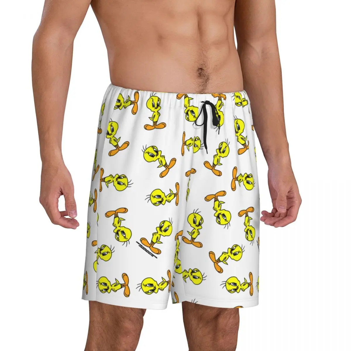 Pássaro Amarelo dos homens Jogos dos desenhos animados Pijama Shorts, pijamas do sono, fundos Sleepwear com bolsos, impresso personalizado