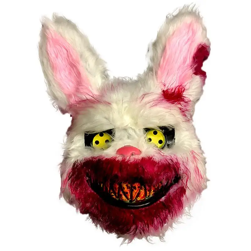 Halloween Mask White Bunny Rabbit Bloody Creepy Halloween Horror Killer Masque Durable Realistic Simulation Rabbit Headgear