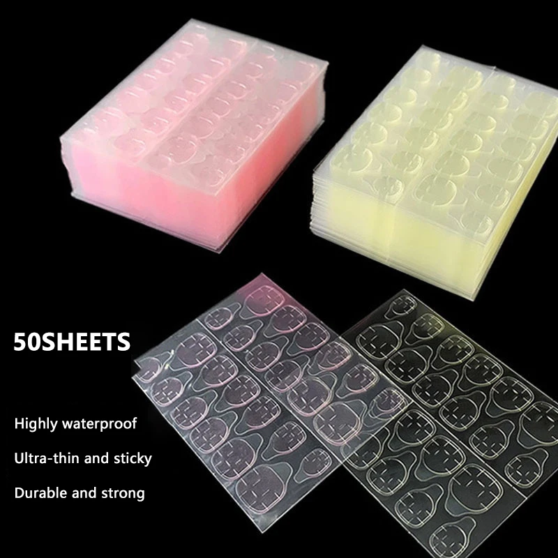

50 Sheets Double Side Adhesive Tape Glue Sticker False Nail Glue For Fake Nails Tips Clear Jelly Gel Pad Press On Nails Manicure