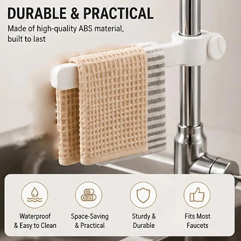 2pcs Adjustable Faucet Towel Holder, No-Drill Universal Faucet Mount Rack, Kitchen Sink Dish Cloth Hanger & Drying Organizer