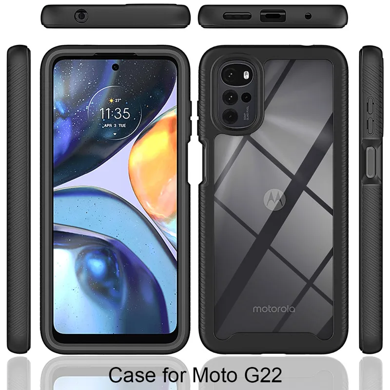Tpu + pc caso traseiro transparente para motorola moto g 22 g22 2022 2 em 1 à prova de choque capa resistente funda para motorola moto g22