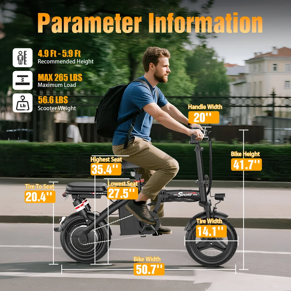ASKGO 14" Folding Electric Bike for Adults Teens, 500W Peak Commuter Ebike, 20MPH Max Speed, 25 Miles Range, Dual Suspension Dual Brake, 3 Speed Modes Portable Mini E-bike image 6