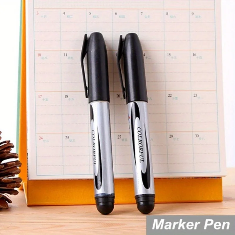 10pcs/box Black Marker Pen Fadeless Oil  Pen Stationery Permanent Canetas Escolar Office Material School Supplies