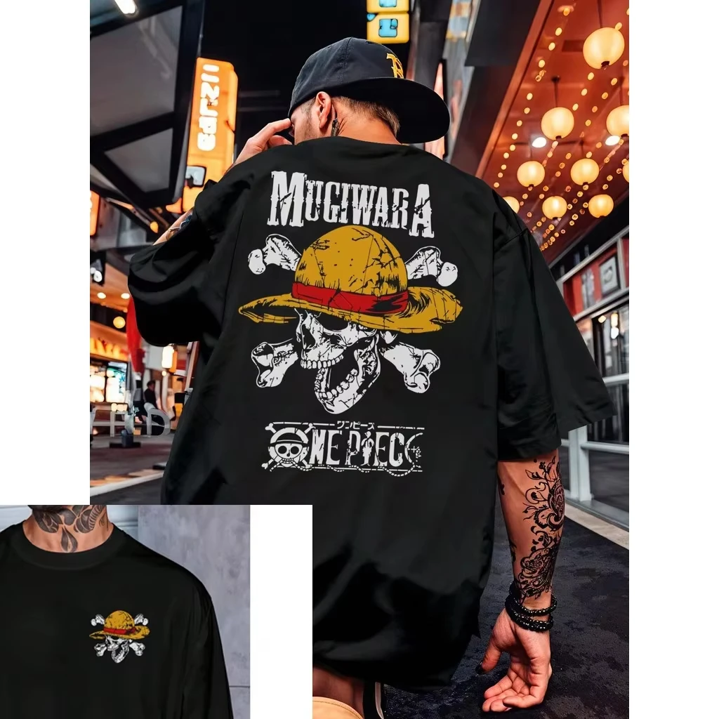 قطعة واحدة 2026 جديد حار تيشيرت صيفي الرجال لوفي أنيمي Harajuku شي القطن اللياقة البدنية المتضخم خمر الشارع المرأة عادية فضفاض #5