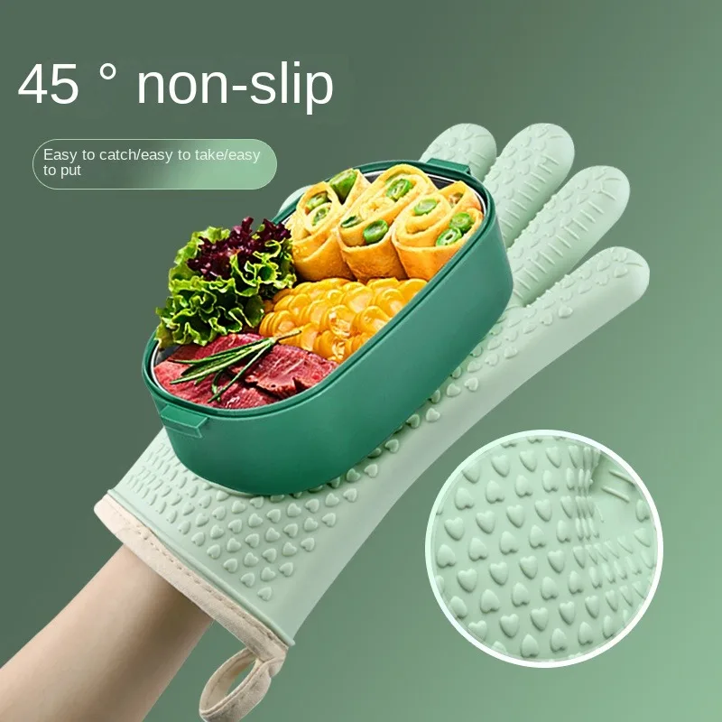 Heat-Resistant Oven Mitts with Non-Slip Grip and Thickened Silicone for Safe Baking and Microwave Use for Restaurants