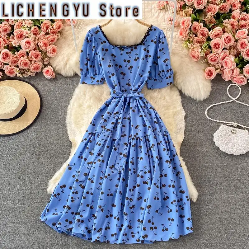 Sweet Style 10 Color Women's Square Lace Patchwork Bandage Contrast High Waist A-line Dress Autumn New Dresses