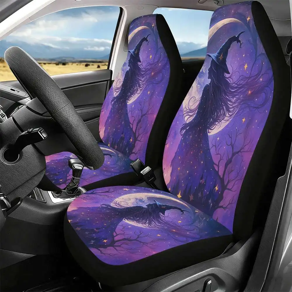 2pcs Witch Silhouette Car Seat Covers Suitable For Front Seats High Back Design Material Suitable For Cars SUVs And Trucks Women