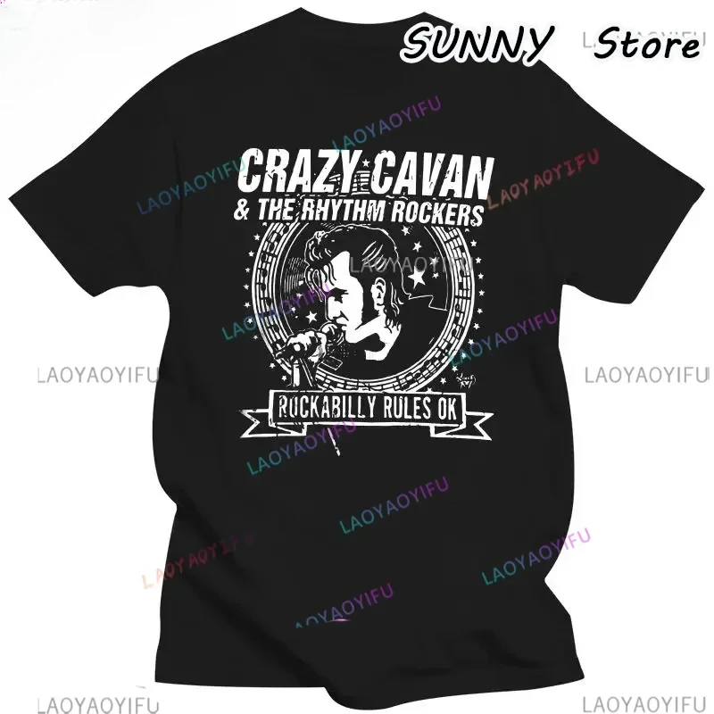 Popular CRAZY CAVAN Concer Band Mens Black T-Shirt rockabilly style cloth for Male vintage Ropa Hombre Mens Clothing