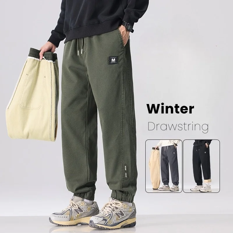 

Теплые зимние мужские флисовые брюки, модные свободные зауженные толстые бархатные спортивные штаны, повседневная мужская одежда, плюшевые брюки
