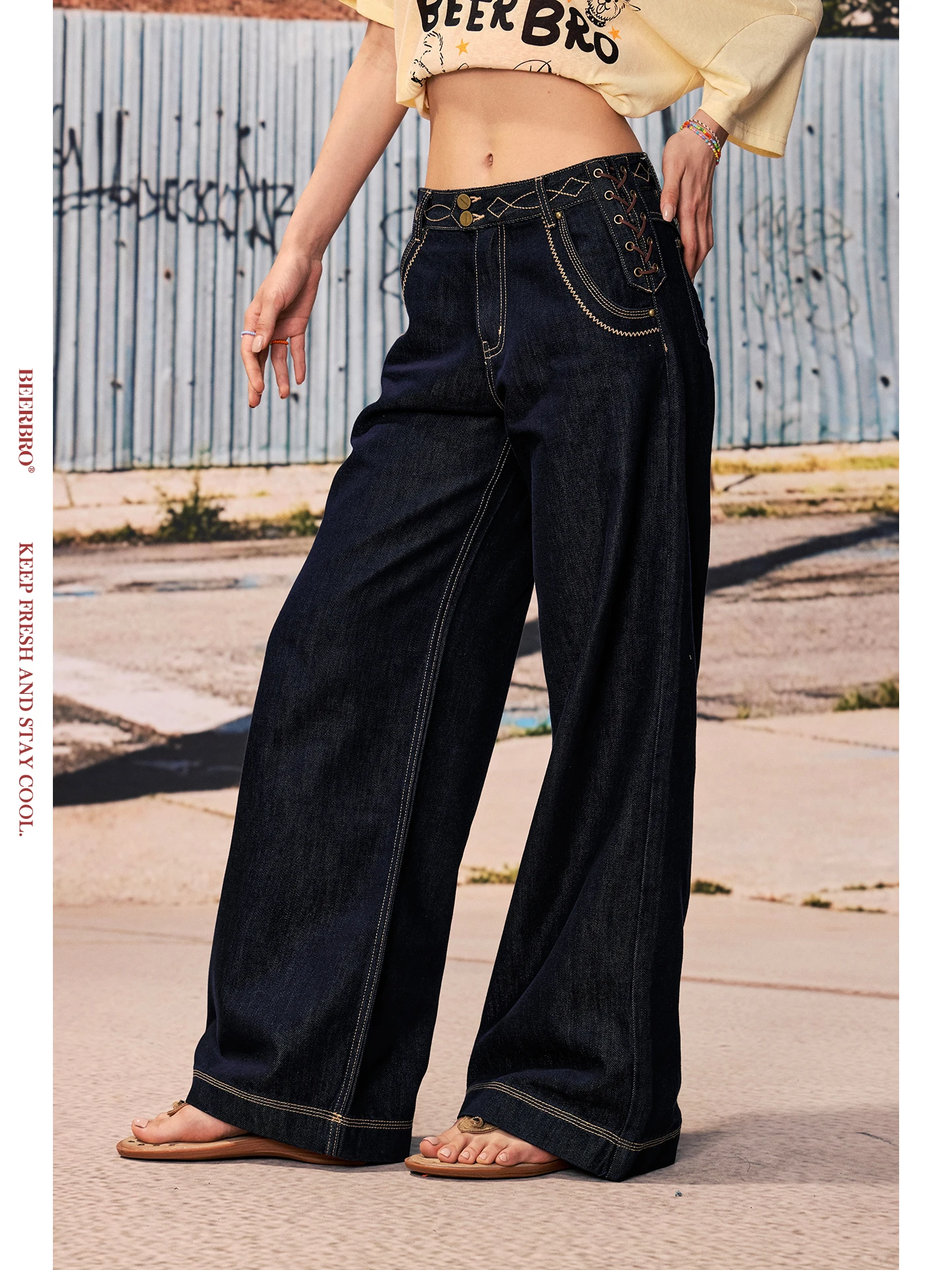 

Cool Spicy Amusement Park Street Original Cow Loose Straight Suede Rope Belted Jeans 47 2000 New Street Style Low Waist Cotto...