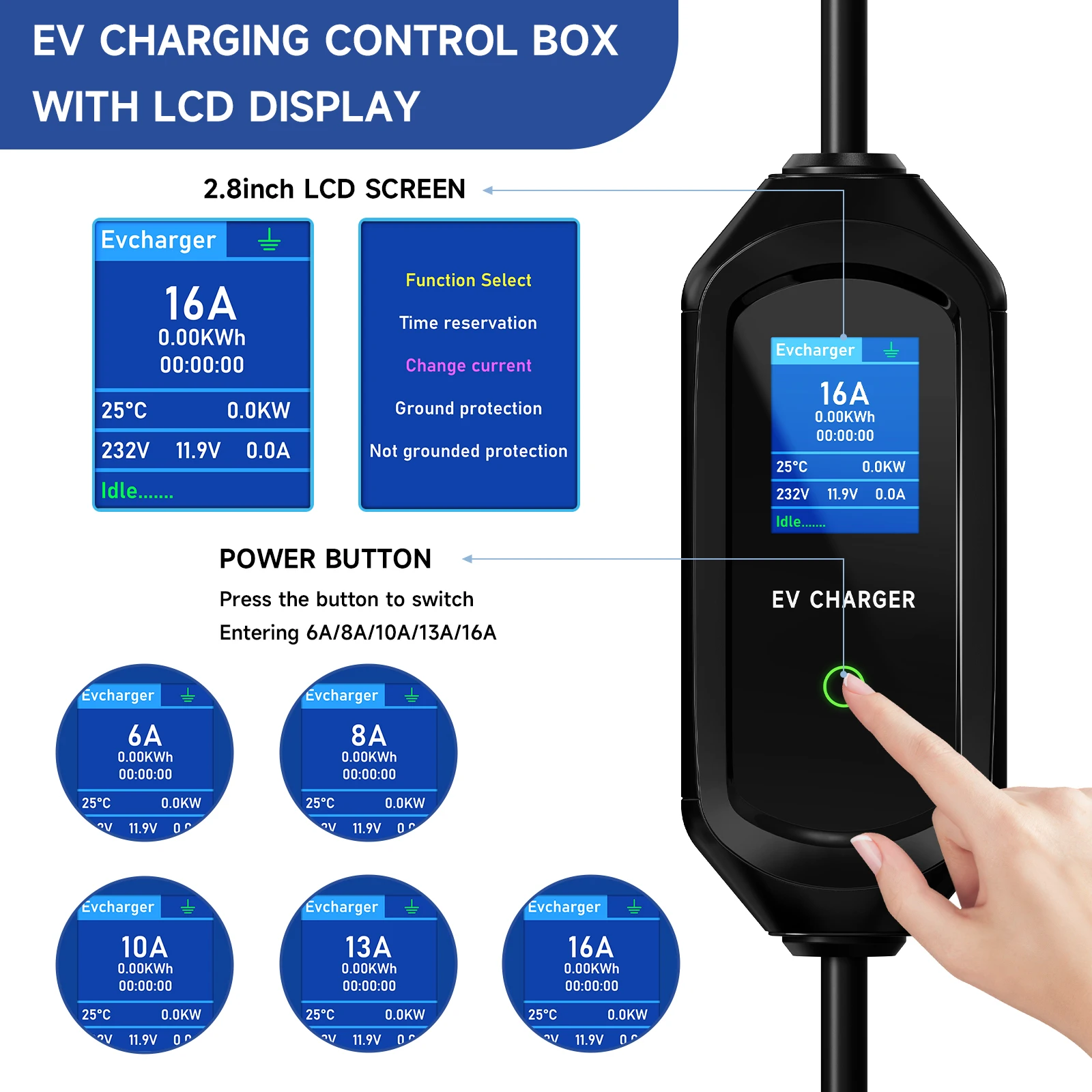 AFYEEV 3.6KW Portable Type2 IEC62196-2 EV Charger GBT EVSE Charging Cable Type1 SAE J1772 Electric Car Charger Wallbox EU Plug