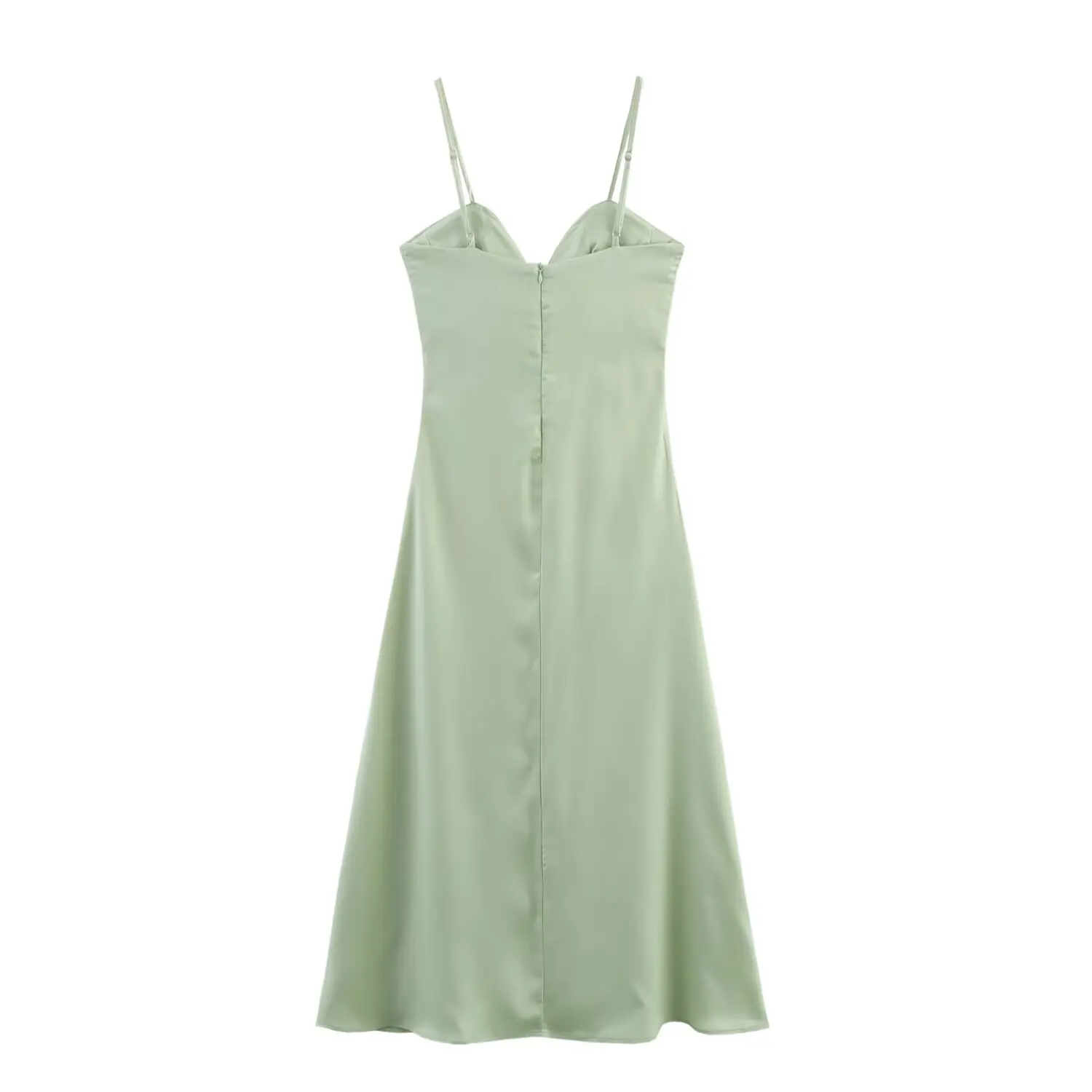 2025 신상 여성 의류 유럽 및 미국 스타일 분위기 있는 멜빵 하트넥 새틴 미디 드레스