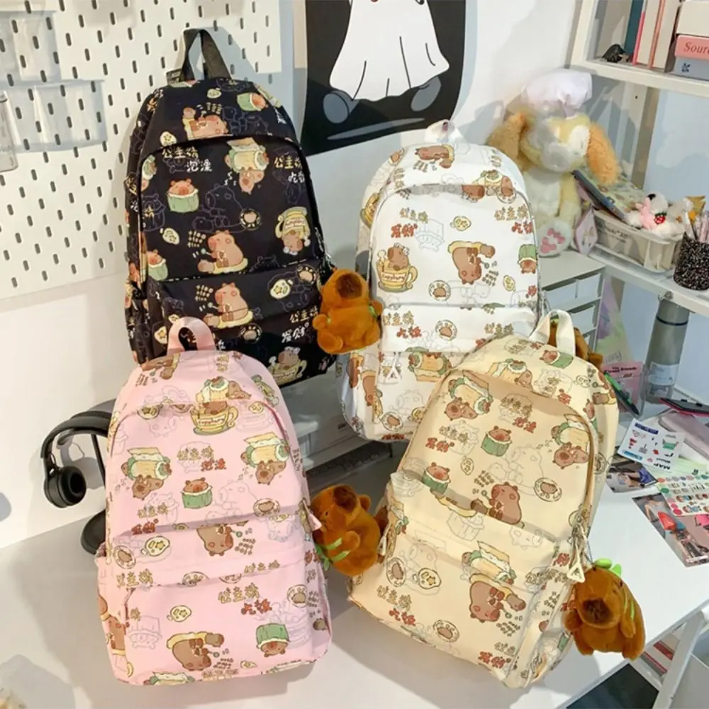 Kawaii Cartoon Capybara Backpack Funny Nylon Capybara School Bag Large Capacity Handbag Student Laptop Bag