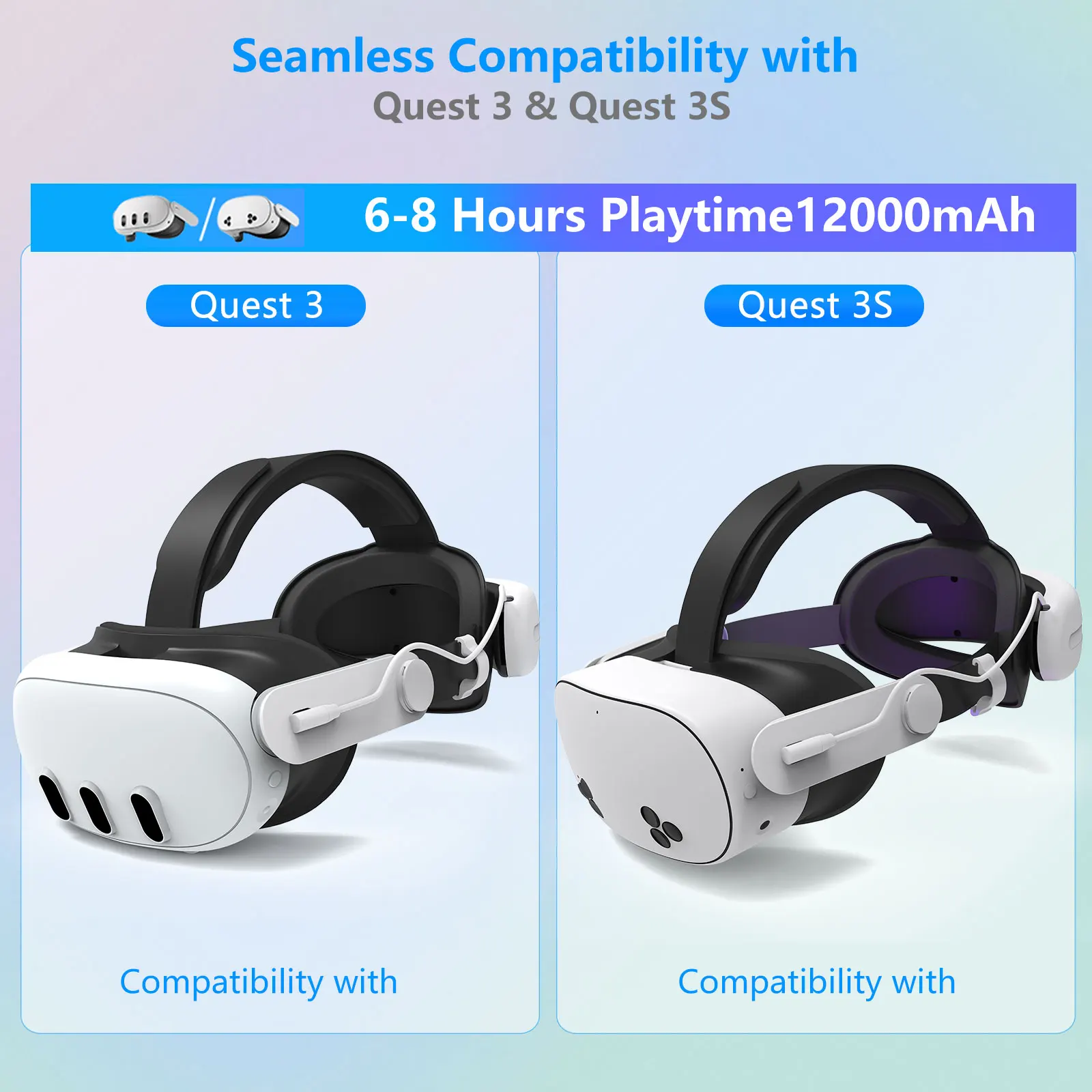 

Adjustable Head Strap Battery for Meta Quest3/Quest3S Comfortable Wear Pressure-Free VR Headset Accessory with Built-In Battery