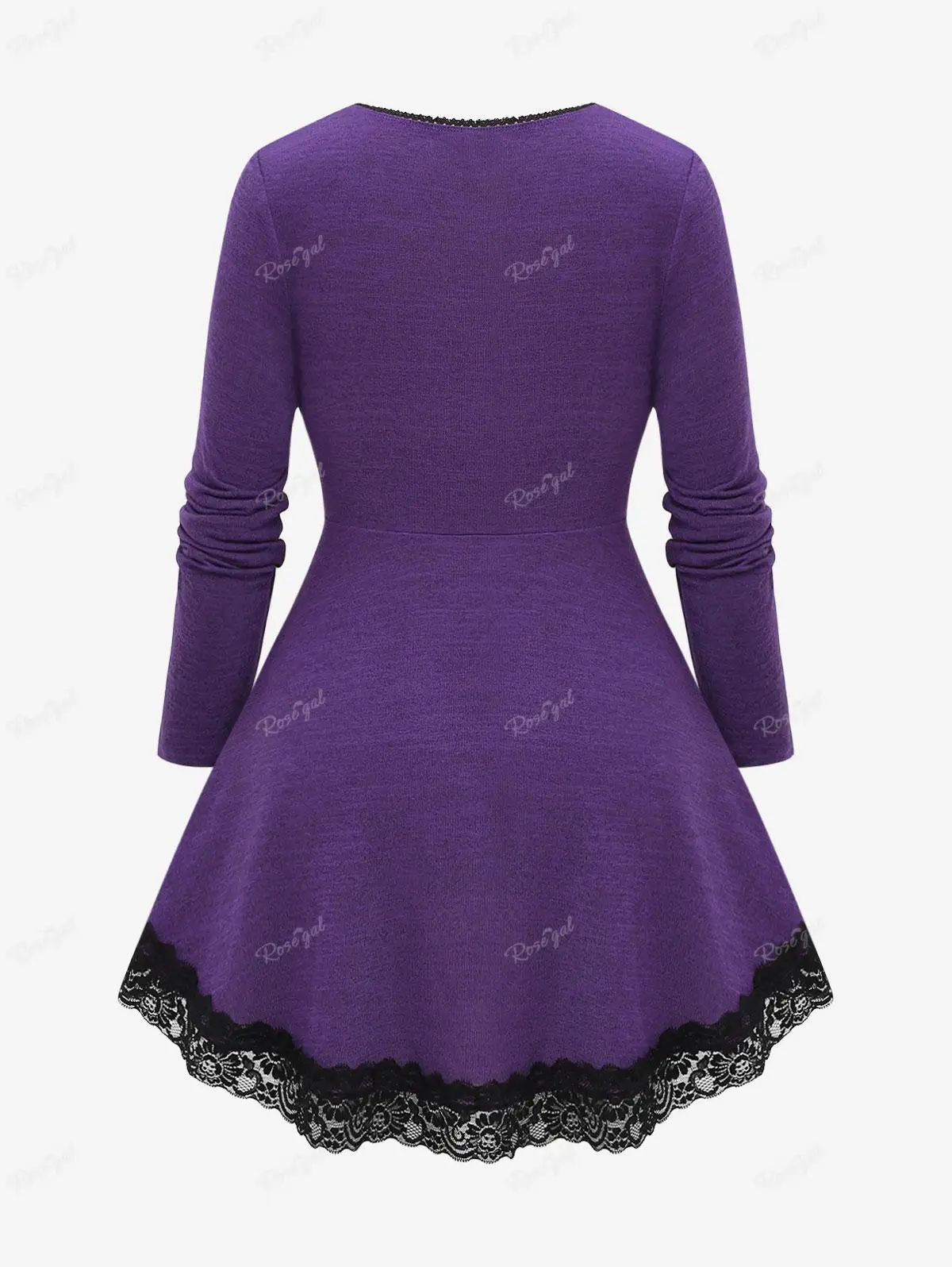 ROSEGAL-Plus Size Ruched Lace-up T-shirt with Heart Buckle for Women, Square Neck, Long Sleeve, Casual Tees, Purple Fall Winter