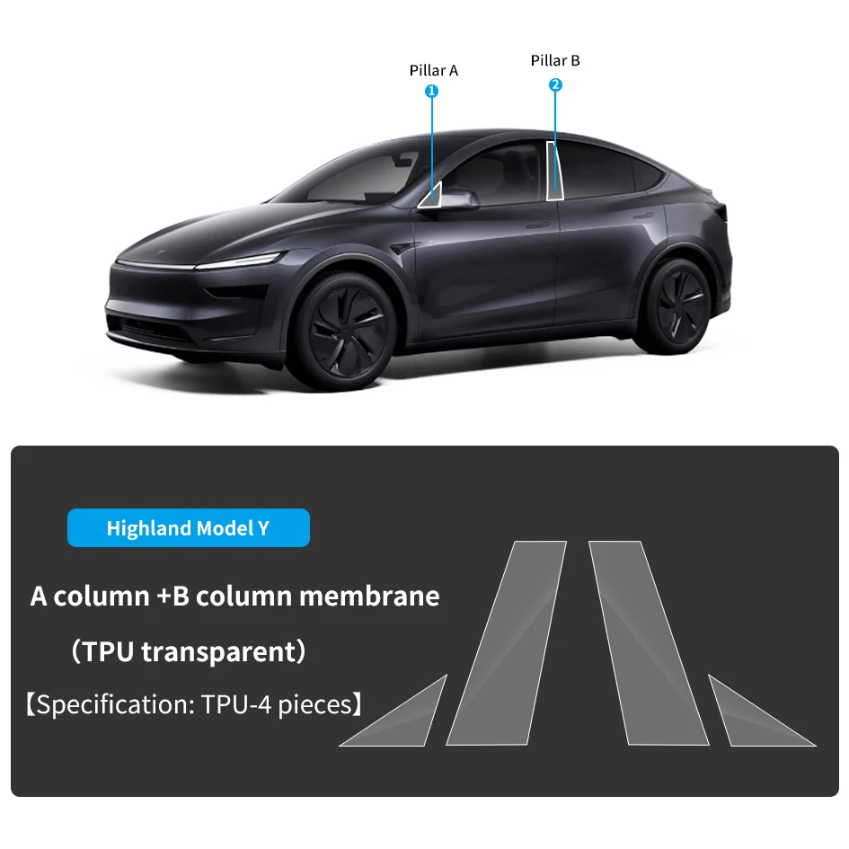 Carbon Flash Applicable to Tesla 2025 Model Y TPU 25 Models of A+B Column Membrane (Transparent)