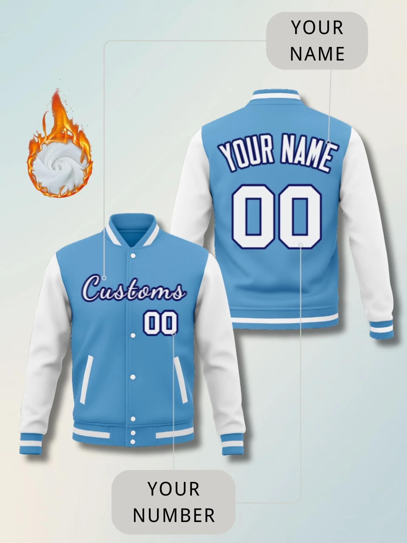

Custom Varsity Jacket for Men & Women, Personalized Name & Number, Winter Warm Baseball Bomber Style